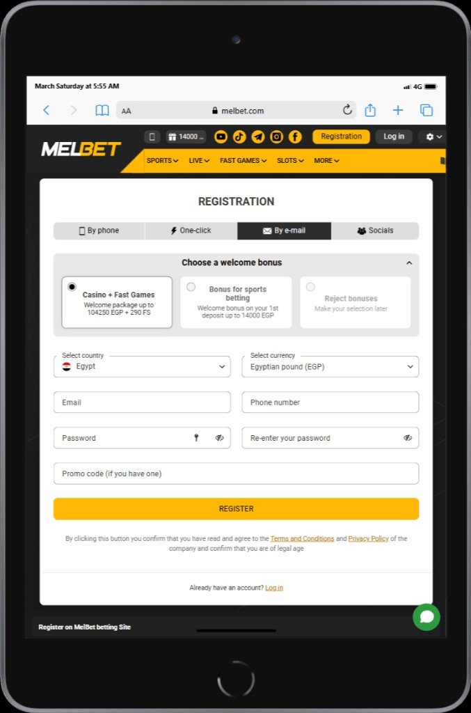 Melbet registration by email